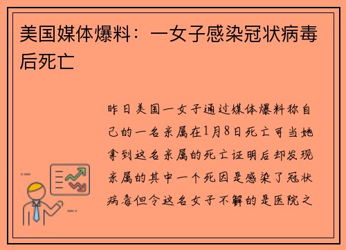 美国媒体爆料：一女子感染冠状病毒后死亡